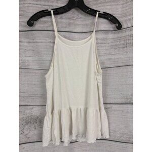 American Eagle Soft & Sexy Ribbed White Tiered Ruffle Tank Top Size S